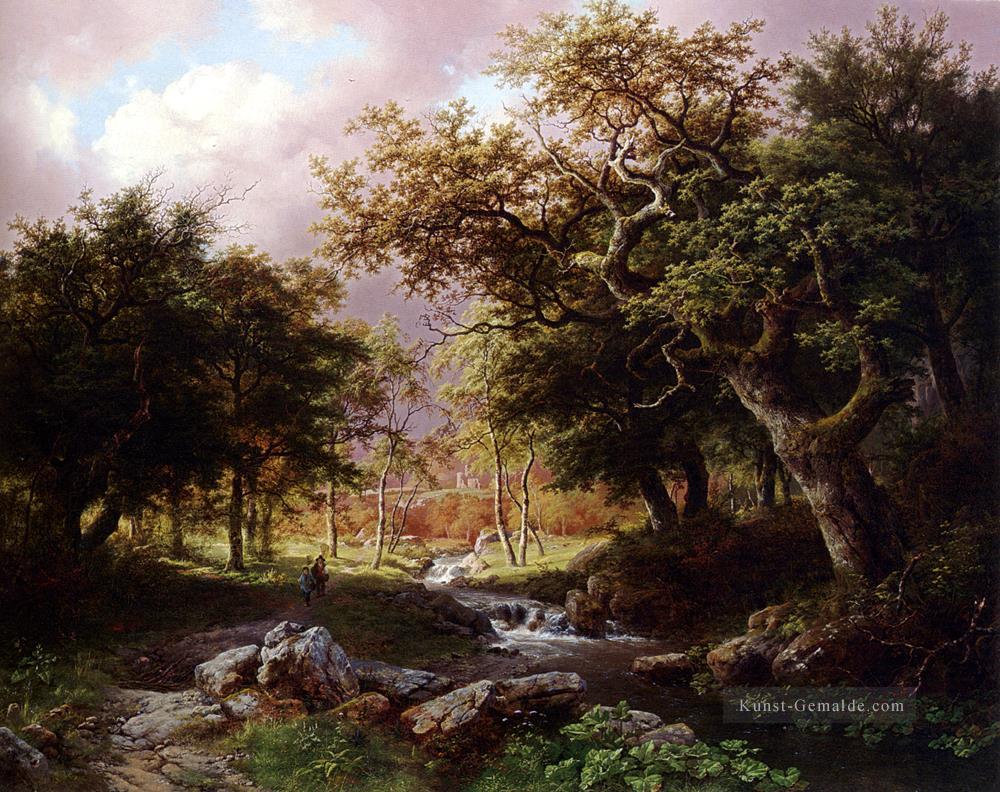 eine bewaldete Landschaft mit Figuren an einem Bach  Niederlande Barend Cornelis Koekkoek Ölgemälde